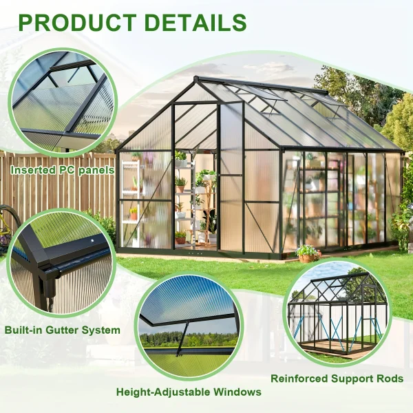 Greenhouse Aluminum Polycarbonate - Multiple Sizes 2